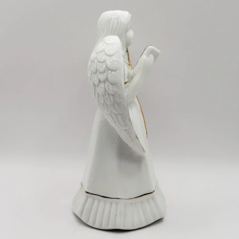Angel Holding A Book or Hymnal Statue Figurine White Porcelain with Gold Trim